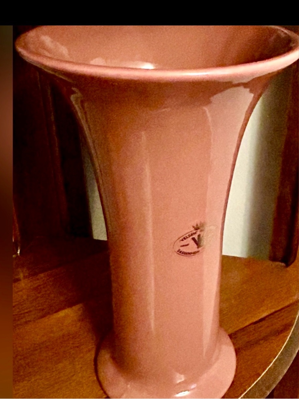Vintage Velsen Keramik Pink Trumpet Vase 8” Holland MCM Ceramic